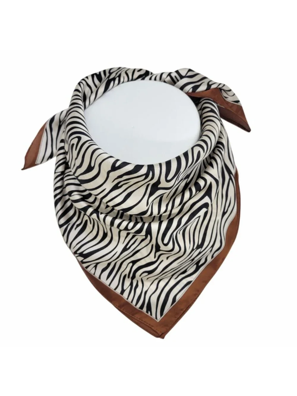 ⭐New Elegant Bandana Square Scarf Silky Satin Soft Animal Print Zebra Brown Wrap